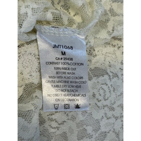 Miss Me Top Size Medium Ivory Corchet Lace Short Sleeve Semi Sheer Excellent - Picture 7 of 9